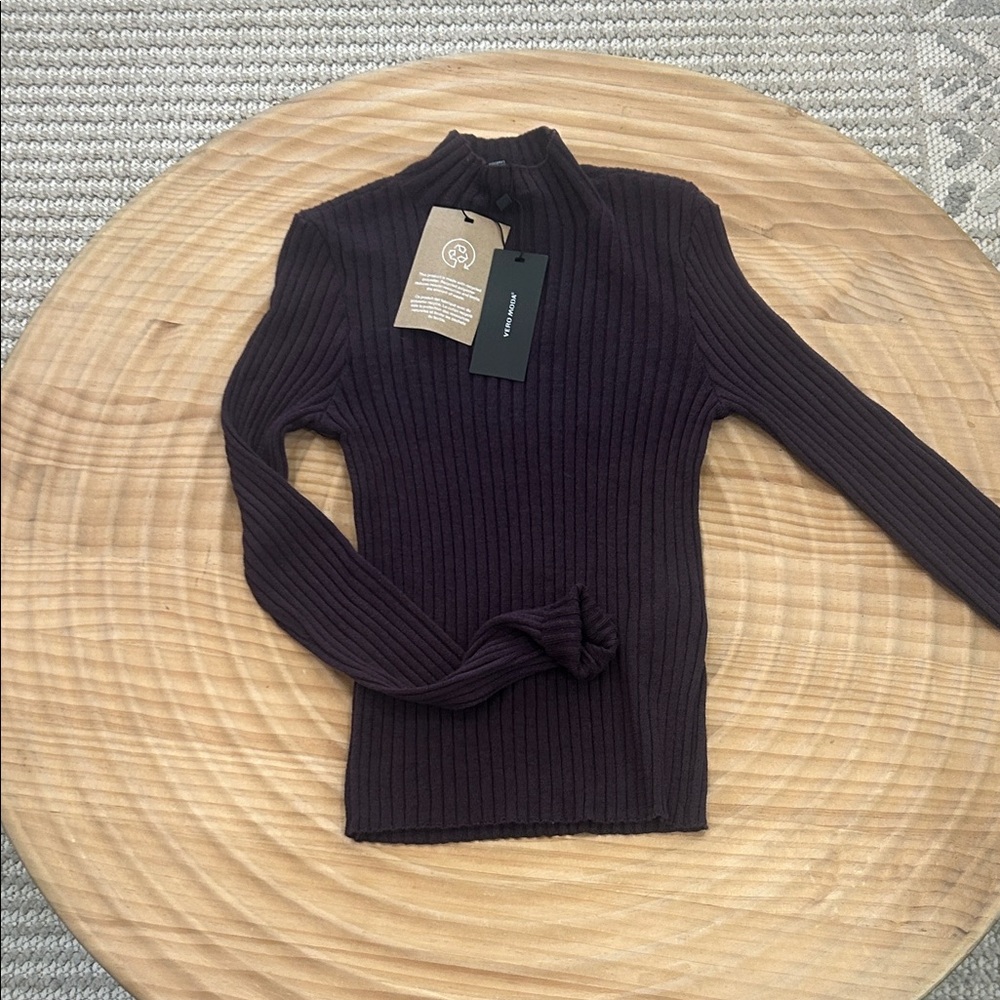 Vero Moda Ribbed Mock Neck Sweater - Plum